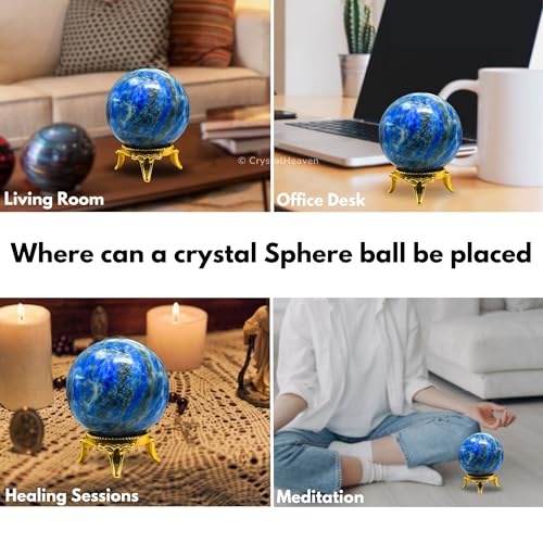 Image of Certified Lapis Lazuli Crystal Ball for Meditation - Premium Crystal Vastu Items for Home and Feng Shui Items for Good Luck - Ideal for Pooja Supplies and Spiritual Practices (2 inch Inch)