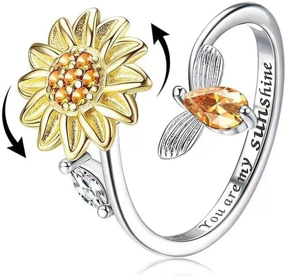 Sunflower Fidget Ring for Anxiety Relief, Japanese Yamanashi S925 Sterling Silver Spinner Ring for Women, Mirror-Polished Stress Relief Jewelry, Symbol of Hope, Calm & Positive Energy - Image 2