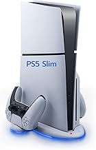 Wigearss PS5 Slim Vertical Cooling Stand with 3 Levels of Adjustable Speed Fan, 9 RGB Lights, Dual Charger Controller for PS5 Slim, Not for PS5/PS5 Pro