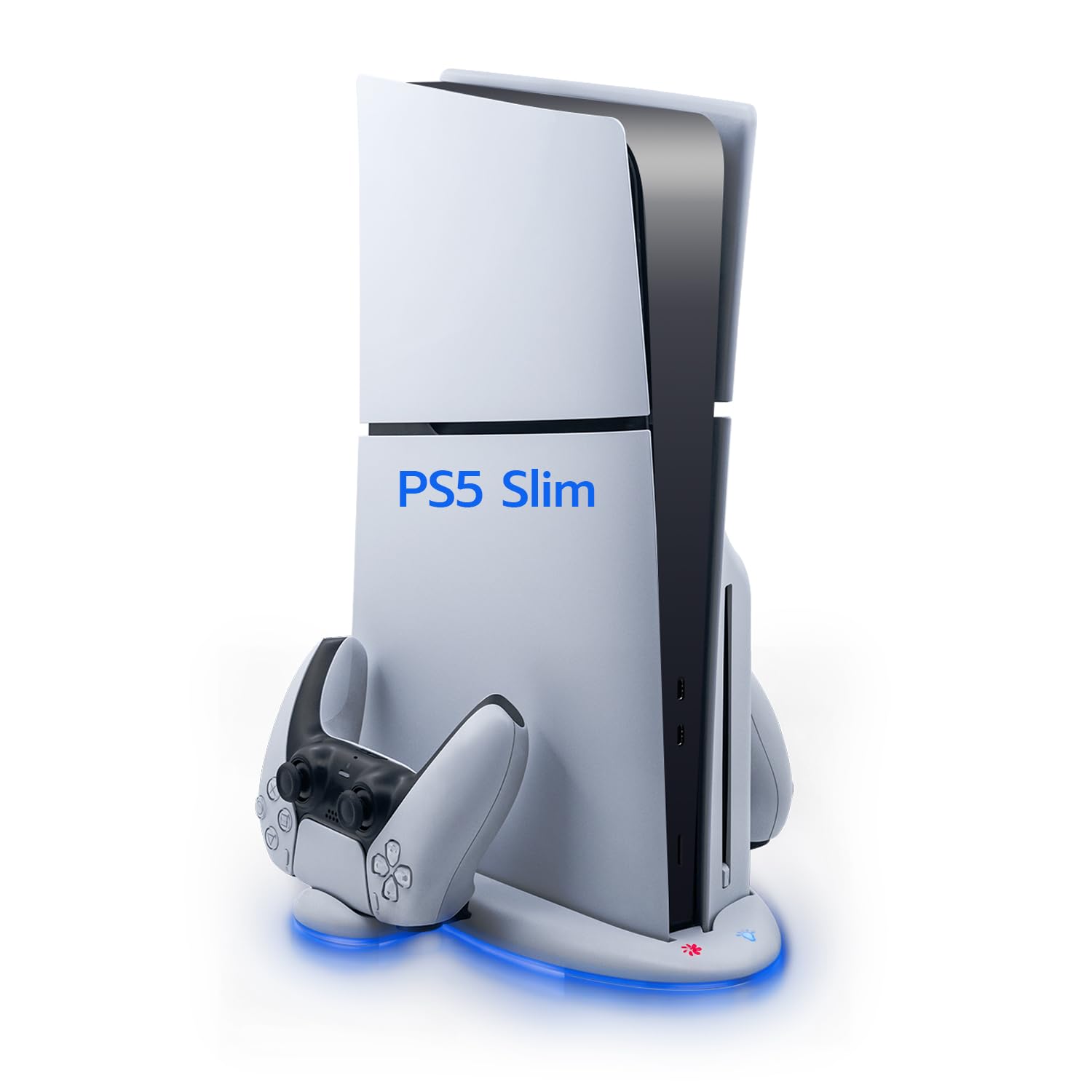 Wigearss PS5 Slim Ventilateur Station de Refroidissement, Support de Charge Vertical avec Chargeur Double Manette avec Vitesse de Ventilation Réglable sur 3 Niveaux, Lumières RGB(Pas pour PS5/PS5 Pro)