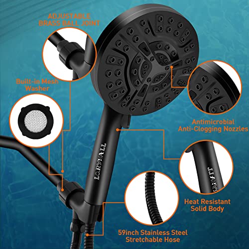 High Pressure Shower Head With Handheld, 59 Inch Stainless Steel Shower Hose, 10 Functions Powerful Shower Spray, Anti-Clog Nozzles, Built-In Power Wash To Clean Tub Top, Tile & Pets (Matte Black) #TOP5