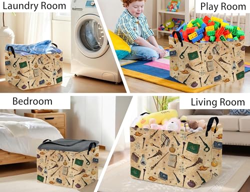 Image of Large Kids Book Basket Foldable Nursery Baby Storage Bin Collapsible Box Organizer Magic Bedroom Decor (Retro)
