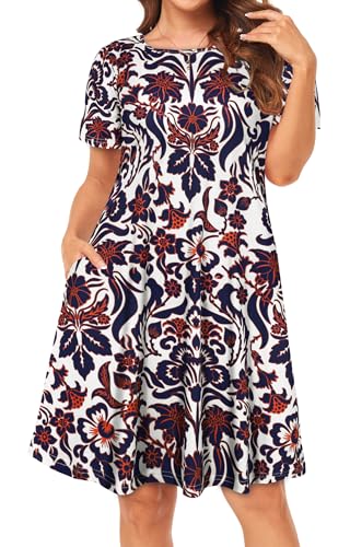 Image of Womens Summer Dresses Beach Casual Loose Tshirt Floral Short Sleeve Flowy Pockets Sundresses 2026
