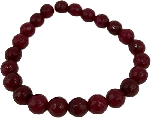 Natural Ruby Gemstone Faceted Round Beaded Stretch Bracelet