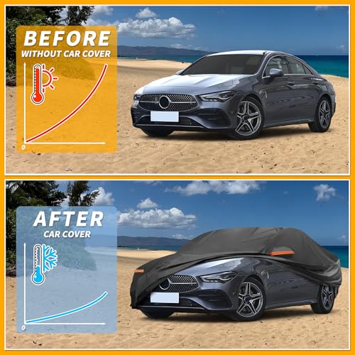 Image of All-Weather Waterproof Car Cover - UV-Resistant Outdoor Full Exterior Protection for Mercedes Benz CLA Aluminum Film Black with Right Side Zipper