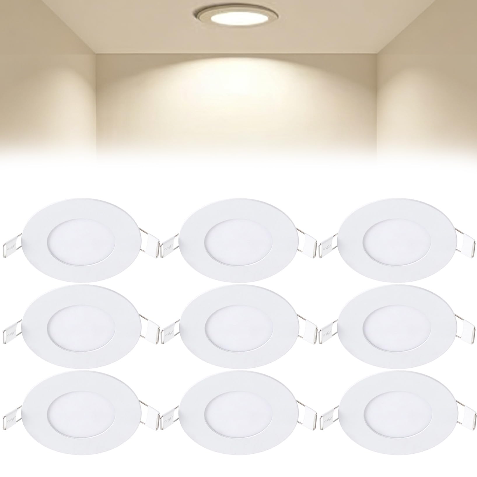 VOGHMOLD 3W Ultra Slim LED Downlight 3 inch, 4000K Recessed Ceiling Light, Cut Φ70-75mm, AC85-265V Flush Mount Spotlights Aluminum Round Panel Lights for Office Hallway, 9 Pack