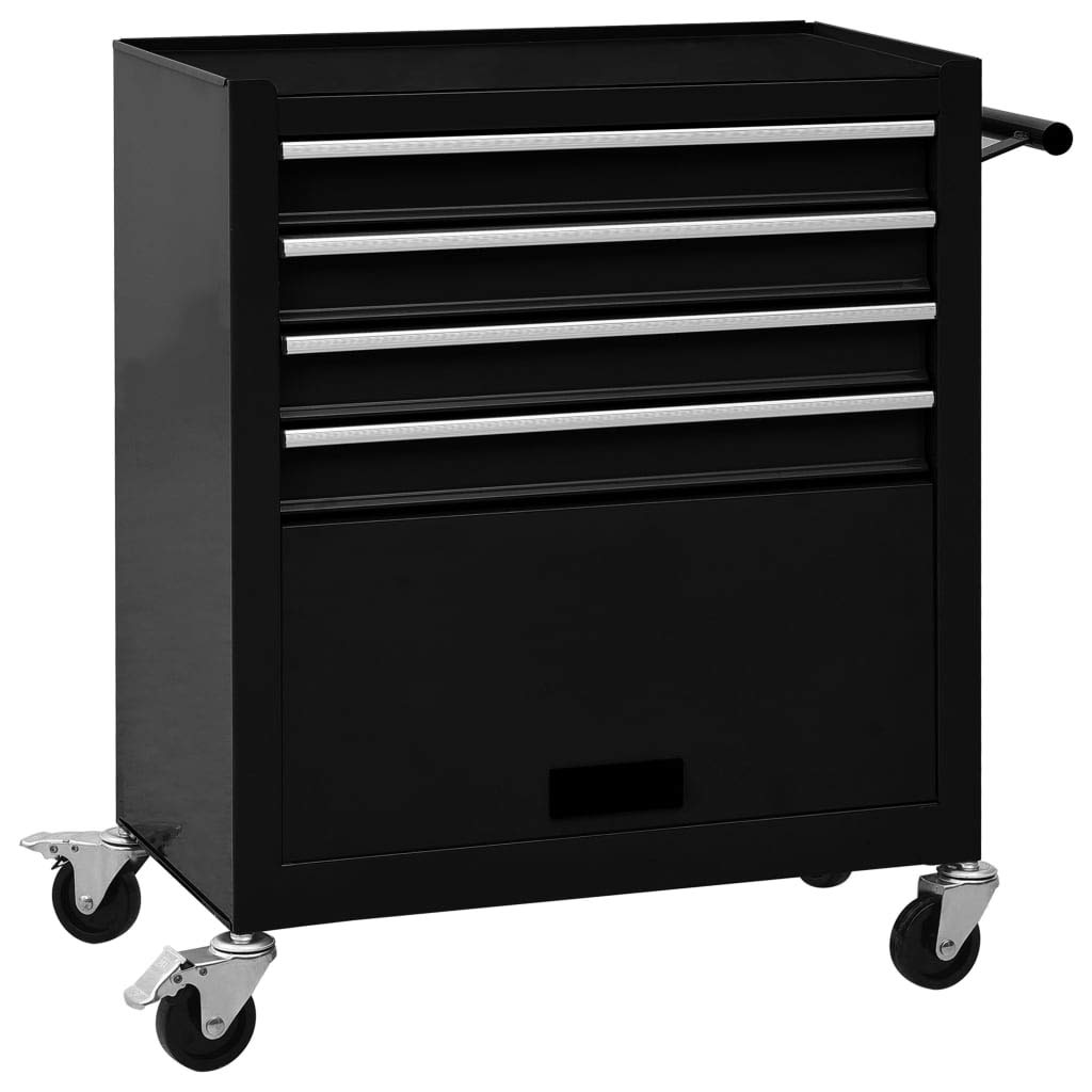 Chariot à outils 4 tiroirs en acier noir robuste et mobile