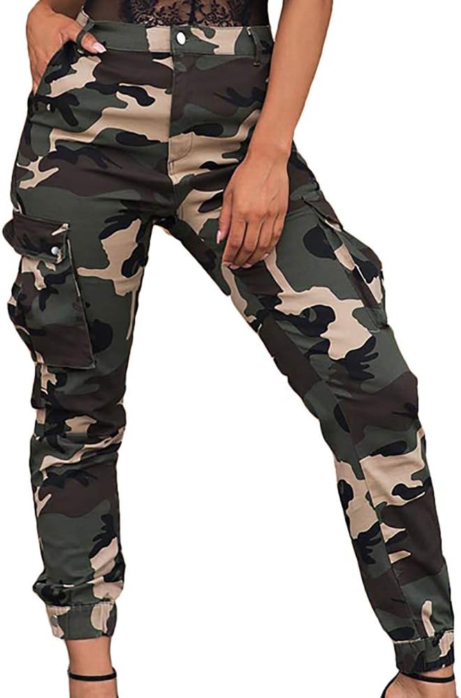 Voghtic Camo Cargo Pants for Women High Waisted Slim Fit Camoflage Jogger Sweatpants with Pockets