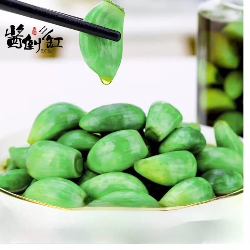 Miniatura 4 de Ajo Laba Verde Auténtico Chino 9.17 ozbolsa, Vinagre Ajo Empapado en Escabeche, Ajo Azúcar Listo para Comer, Ajo Verde Picante y Agrio, Bocadillos