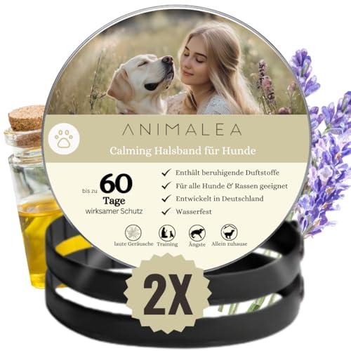 Beruhigungshalsband für Hunde [2 Stück] NEU – 60 Tage Anwendung - Anti Stress für mehr Entspannung zuhause - Silvester, Trennung & Tierarztbesuch - Pheromon Calm Band mit natürlichem Duft