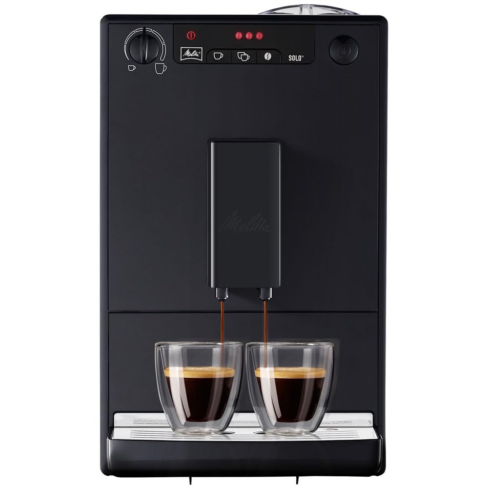 Melitta, Solo E950-222, Cafetera Superautomática con Molinillo, 15 Bares, Café en Grano para Espresso, Limpieza Automática, Personalizable, Pure Black