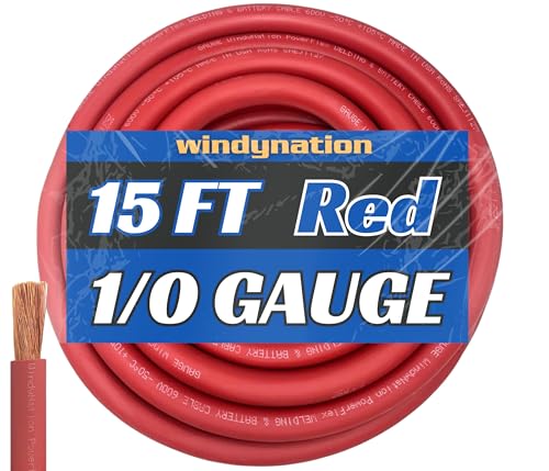 WNI 1/0 Gauge 15 Feet Red 1/0 AWG Ultra Flexible Welding Battery Copper Cable Wire - Made in The USA - Car, Inverter, RV, Solar