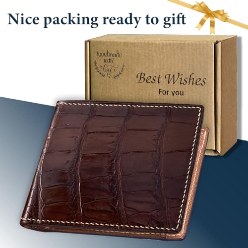 Image of HATA Brown Exotic Bifold Leather Wallet for Men, Slim Minimalist Wallet, Hand-Stitched RFID Blocking Leather Wallets, Handmade Gift for Birthday, Anniversary, Father's Day VINAM-89