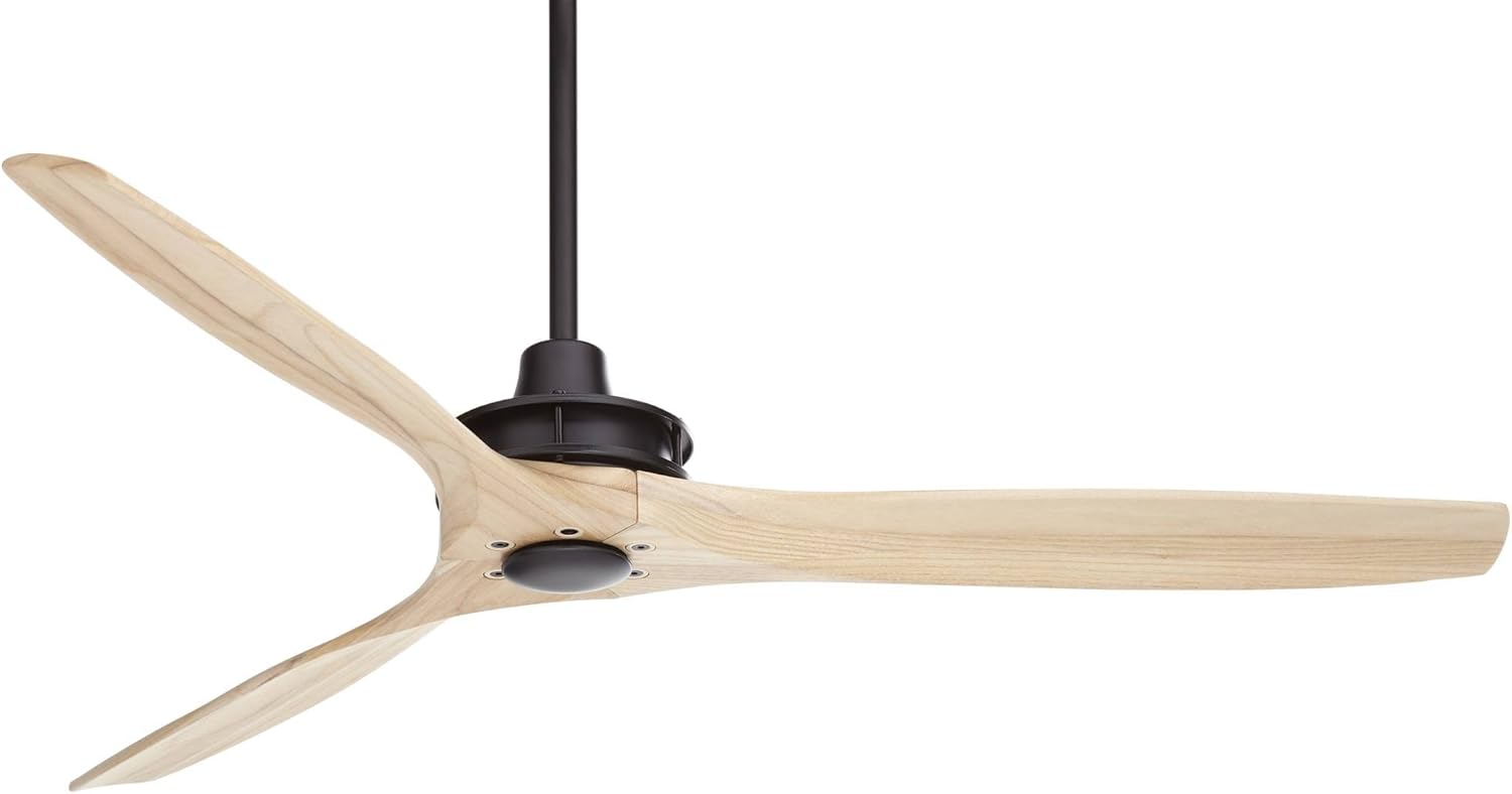 Casa Vieja 52" Windspun Rustic Farmhouse 3 Blade Indoor Ceiling Fan with Remote Control Matte Black Natural Solid Wood for Living Room Kitchen House Bedroom Family Dining Home Office