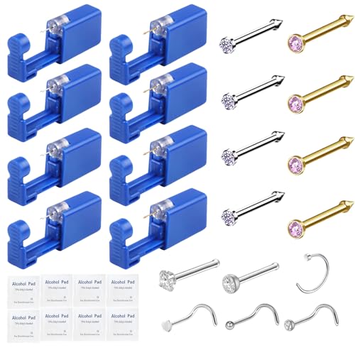 orilace 30Pcs Self Nose Piercing Kit- Blue Disposable Nose Piercing Gun Built-in Nose Stud, Safe Easy Use Painless At Home Nose Piercing Tool (G198+198)