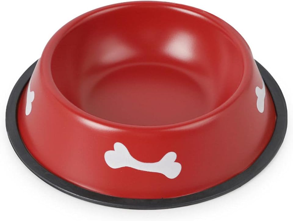 Pet Bowls Red Pets Bowl Food Water Feeding Plate Portable Stainless Steel Bowl Dish for Dogs Cat Water Feeder Dishes Various Sizes 22Cm