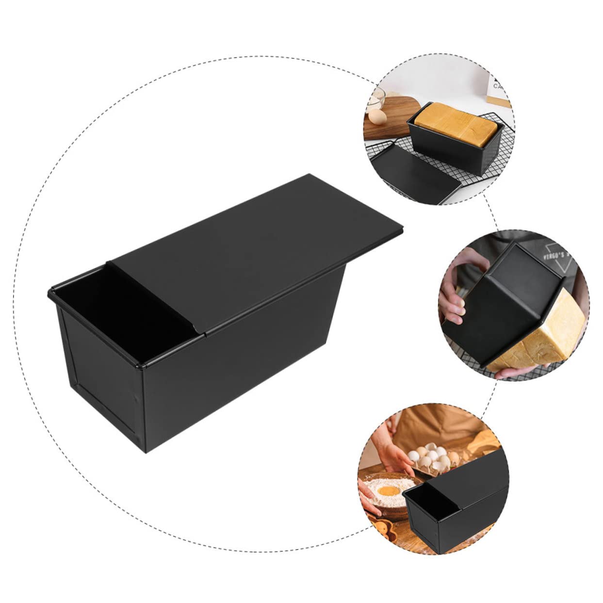 Stampo per Toast in Acciaio al Carbonio Antiaderente Coperchio, Teglia per Plumcake da 750g, Riscaldamento Uniforme per Pane Fatto in Casa e Preparazioni da Forno Quotidiane
