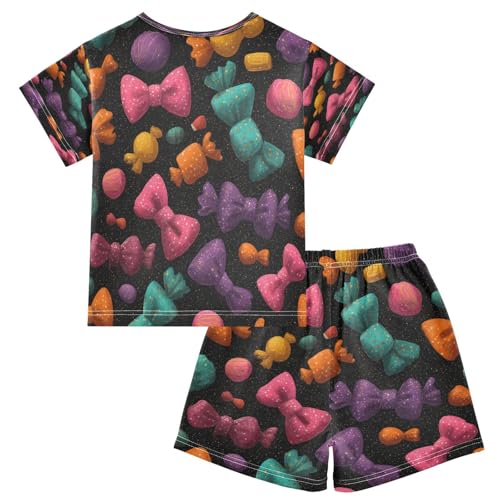 Pajama Sets Short Sleeve Colorful Bow Ties on Black Soft Cotton Summer Sleepwear 2 Piece PJS Size 5-14T2