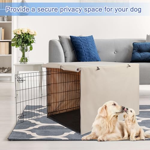 Deblue Heavy-Duty Dog Crate Cover, Privacy Pet Kennel Cover Universal Fits for 36 Inches Wire Cage, Polyester Crate Cover Fit for 1 2 3 Doors Crate (Tan) - Image 6