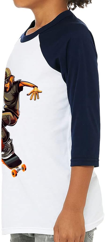 Skate Design Kids' Baseball T-Shirt - Skateboard 3/4 Sleeve T-Shirt - Art Baseball Tee
