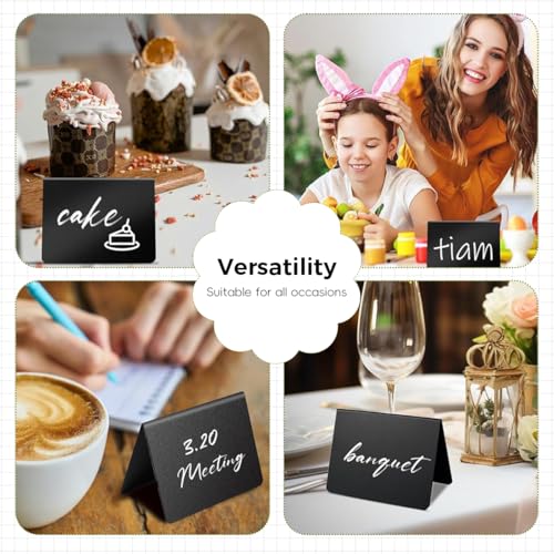 Image of Climberty 12Pcs Mini Chalkboard Signs, Blank Dry-Erase Message Boards for Buffet, Banquet, Cafe & Food Display, Double-Sided Triangle Table Stands, 100x75mm, with Pen & Microfiber Wipe Cloth