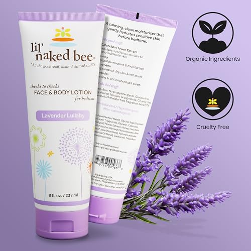 Image of Lil Naked Bee Baby Lotion for Kids (8 oz) Lavender Lullaby Cheeks to Cheeks Face & Body Lotion for Hydrating & Moisturizing Skin