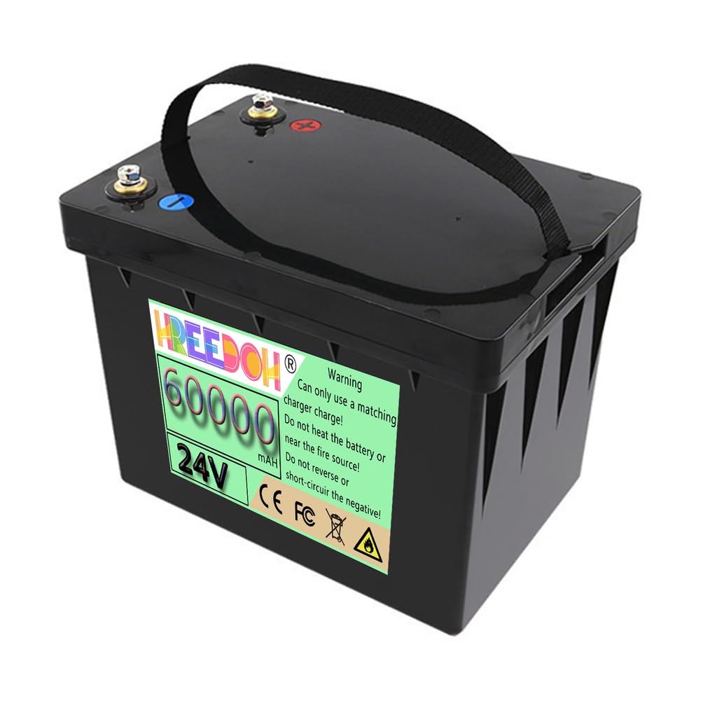 Batteria LiFePO4 24V 60Ah, Batteria di Ricambio al Litio Ferro fosfato | Batteria di accumulo di energia da 24 V 60 Ah, involucro in ABS, con maniglia.