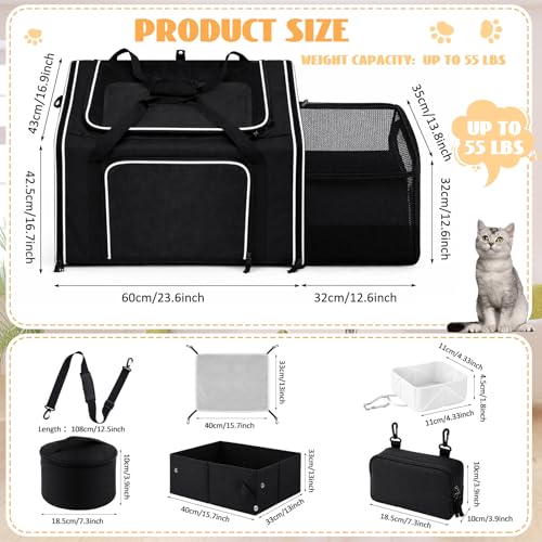 Image of Extra Large Cat Carrier with Built-in Litter Box for Car Travel & Road Trips, Expands to 36 inchx17 inchx17 inch, Soft-sided Foldable Travel Crate for 1-2 Large Cats, Multi-entry, Ventilated Mesh, Seat Belt Ready