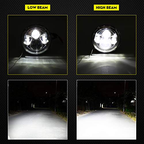 Motorcycle 7" LED Headlight Fog Passing Lights DOT Kit Set for Road King, Road Glide, Street Glide and Electra Glide Ultra Classic Ultra Limited Tri Cvo Heritage Softail Slim Deluxe Fatboy, Black - Thumbnail 6