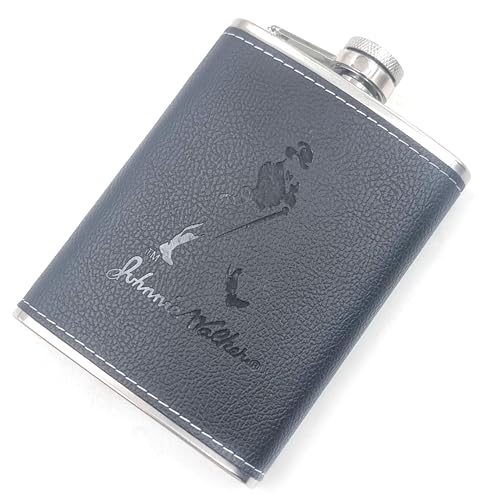 Image of JWL Black Stainless Steel Hip Flask with Funnel 8 Oz (236 ml) I Stitched PU Leather Cladding Whiskey Liquor Flask I Unisex Alcoholic Drinks Holder Pocket Bottle (JW Leather Black+Funnel)
