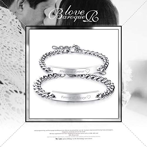 Cupimatch 2pcs CZ His and Hers Couple Bracelets Set, Adjustable Titanium Stainless Steel Always & Forever Forever & Always Love Matching Bracelet Link Jewelry Set4
