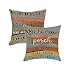 Jartinle decorative outdoor pillow covers porch rules sign farmhouse throw pillow covers square linen patio cushion cases for couch bench seat chair car 18×18 inch  urban country home decor