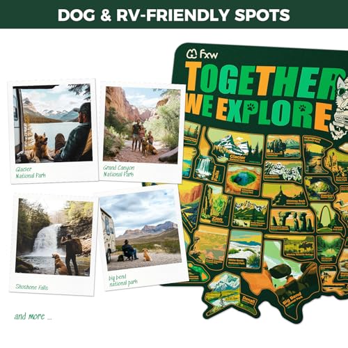 Image of FXW Instant Dog Playpen with RV State Travel Map for Camping Outdoor Yard | Quick-Setup Play Yard, 16 Panels + 50 USA State Decals, 24inch for Puppies & Small Dogs | Patented