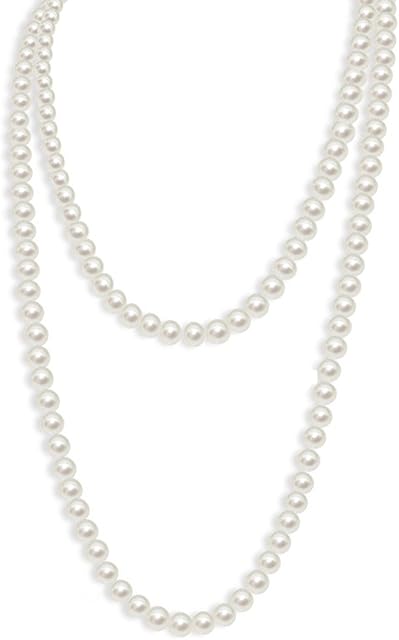 Long Pearl Necklace for Women Girls, 1920s Fashion Faux Flapper Pearls Necklace String of Pearls Beads Necklace Costume Jewelry, 59/150cm