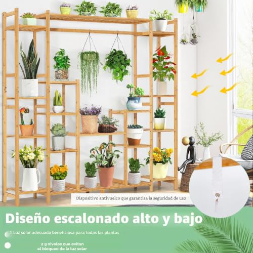 Estantería para flores HOMASIS con 18 estantes de bambú de 167 cm 8