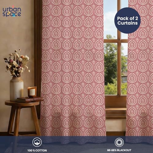 Image of Urban Space 100% Cotton Floral Curtains 7 feet Long Set of 2, 60-65% Room Darkening, Decorative Curtains with Eyelets /Rings for Hanging, Tieback Included (Canopy Clay Pink, Door - 7 Feet)