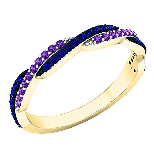Dazzlingrock Collection Round Amethyst & Blue Sapphire Swirl Stackable Wedding Band for Women in Solid Gold