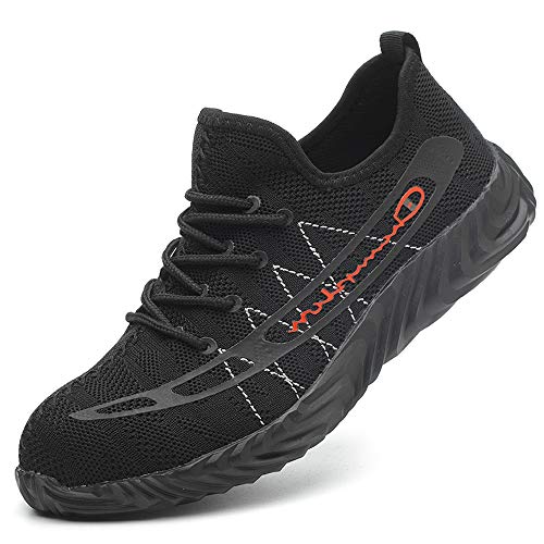 JACKSHIBO Work Steel Toe Shoes Men Lightweight Safety Shoes Slip Resistant Breathable Indestructible Shoes Light Black 8 M US