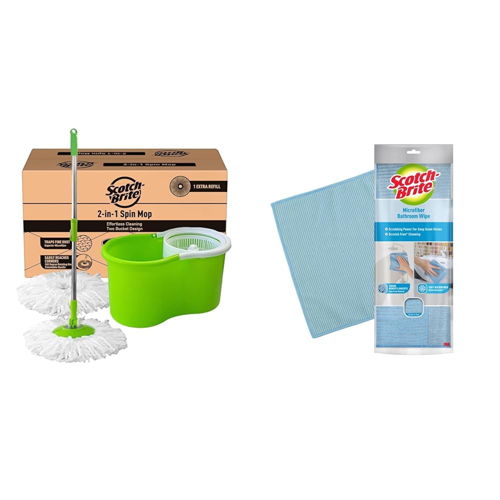 2-in-1 Bucket Spin Mop (Green, 2 Refills), 4 Pcs