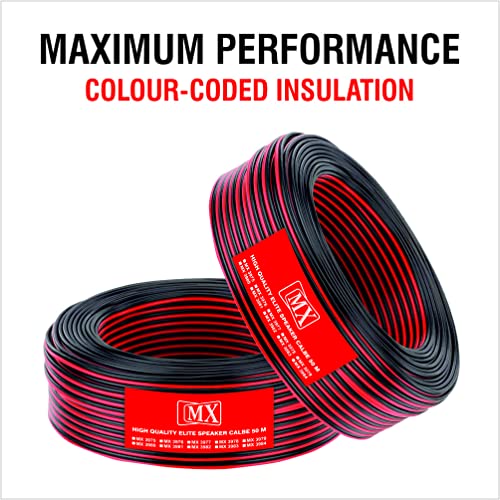 Image of MX Speaker Cable High Performance Red & Black 14 WIRE = 24 AWG - 50 meters Coil - Premium Speaker Wires for Home Theater Systems Speakers Vehicles Car Audio Amplifiers Hi-Fis Receivers Etc. (1)