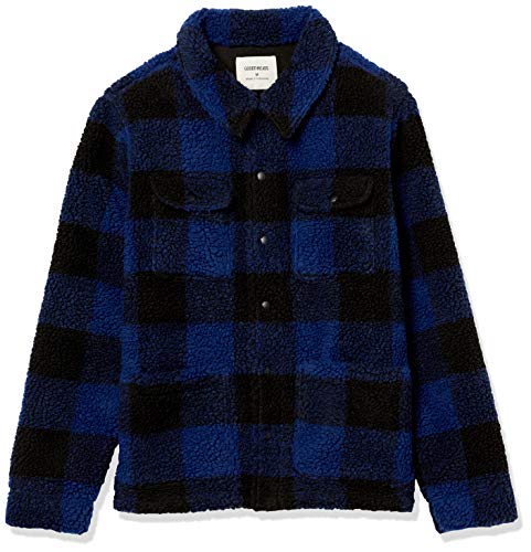 Amazon Brand - Goodthreads Men's Sherpa Fleece Long-Sleeve Shirt Jacket, Blue Buffalo Check, Large