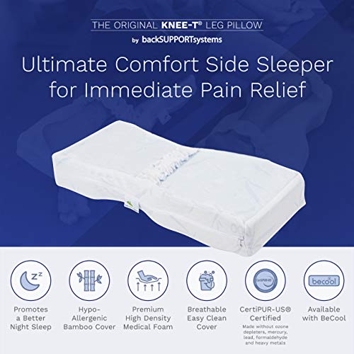 Back Support Systems Knee-T Memory Foam Leg Pillow Patented - Best Side Sleeper Pillow for Back Pain Relief, Hip and Sciatica Pain, Side Sleepers - Designed by Doctors