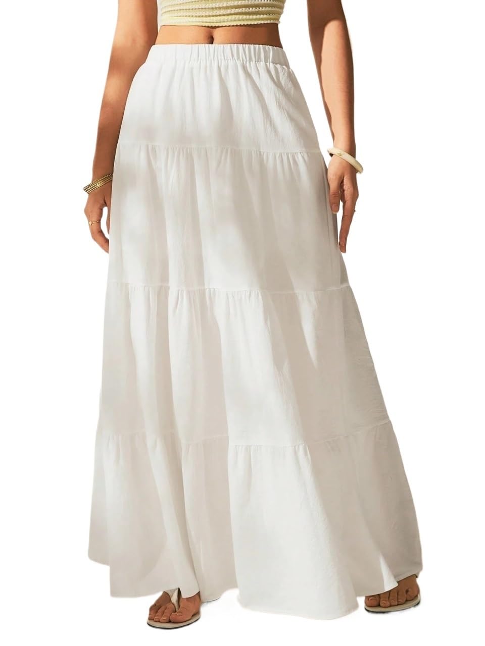 Womens Flowy Trendy Skirt High Waist Ruffle Hem Skirt