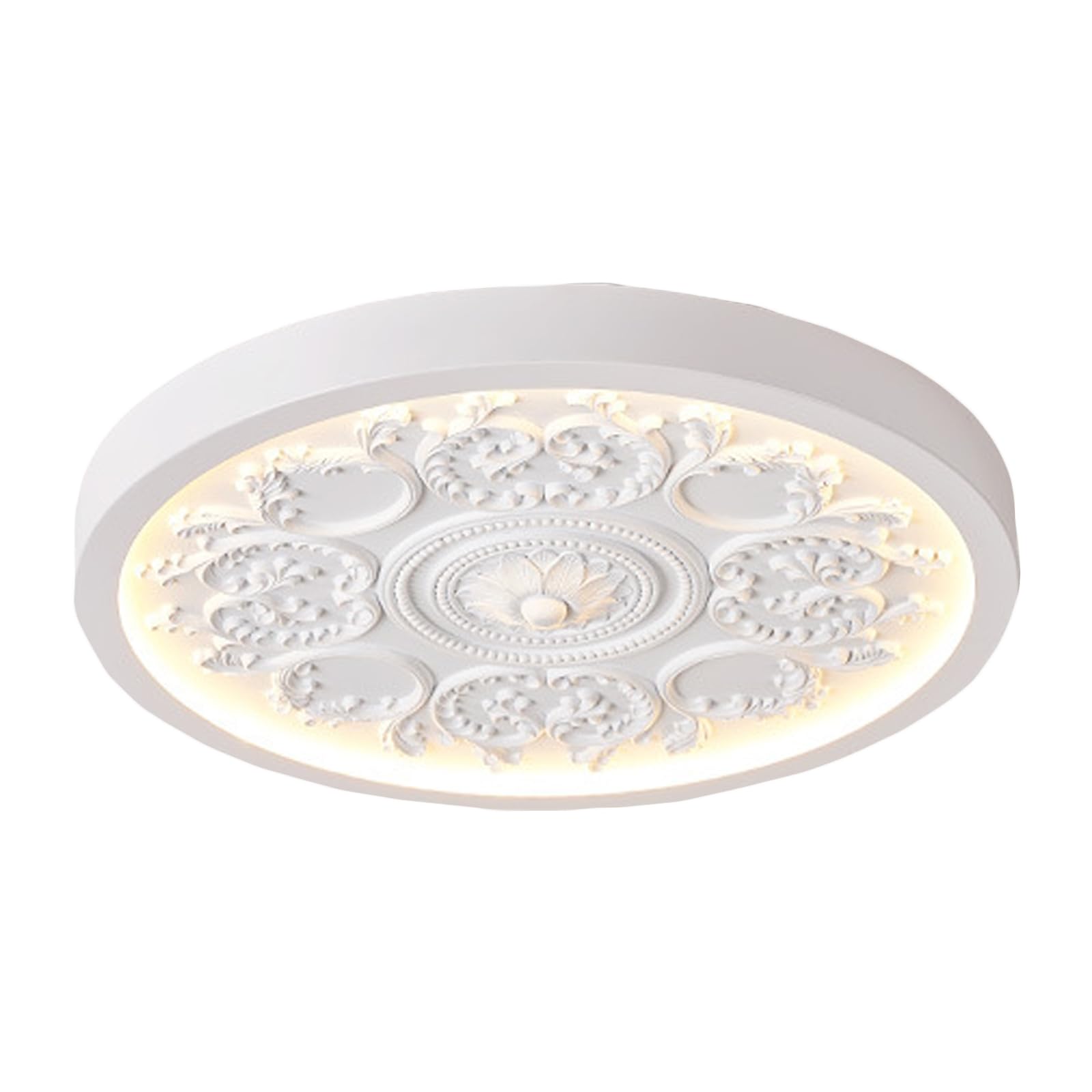 Hjyxxsr White Modern Dimmable Led Flush Mount Ceiling Light, 20W/27W/31W, 3000K-6000K Color Temperature, Resin Fixture With French Carved Design For Bedroom Kitchen Dining Room Office (33/13'' )