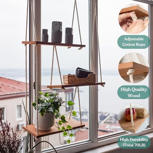 Image of Hanging Shelves For Wall Shelves For Plant Shelf Indoor Wall Shelf Hanging Plant Shelf Floating Shelves For Wall Shelf For Bedroom Decorative Wall Shelves Window Shelf Macrame Shelf For Living Room
