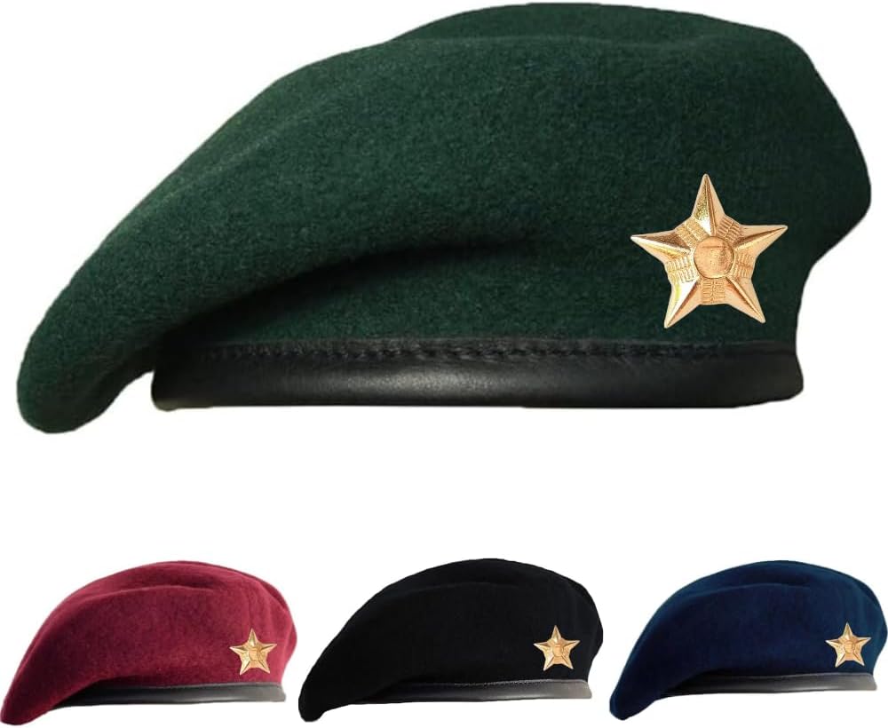 Traditional Army Style Cap with Metal Star Badge – Che Guevara Inspired, Woolen French Beret Hat for Men and Women