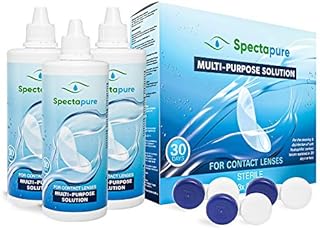 Spectapure Contact Lens Solution with Lens Case 360 ml Bottle 3-Pack - Multi Purpose Triple Action Disinfectant Cleaner Liquid - Perfect for Cleaning Soft or Silicone Hydrogel Lenses