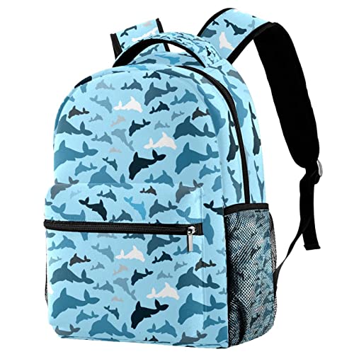 Sac à dos voyage avec porte-bouteille ergonomique blanc motif dauphins bleu marine