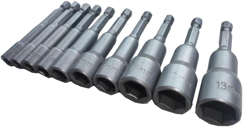 Nut Driver Socket, 6-19mm 1/4" Hex Magnetic Nut Driver Socket Set Quick Change Metric Nut Driver Set 6 to 19mm Adapter - 10pcs Drill Bit