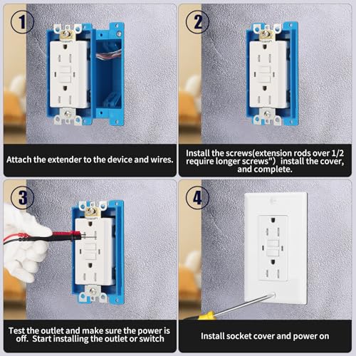 Image of 12PCS 1 /4 Inch Single Gang Outlet Box Extender | Electric Outlet Extender Box With 24 screws; Gang Box Extender for Electrical Outlet Box and Electrical Outlet Switches; Blue